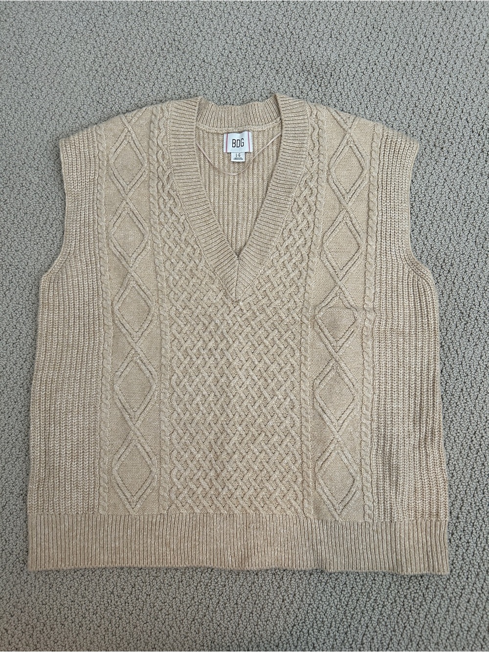 BDG Neutral Cable-Knit V-Neck Sweater Vest